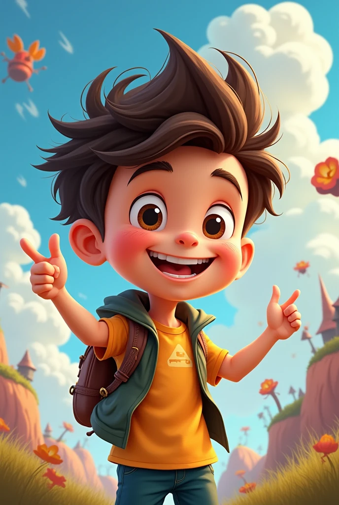 A cartoonist AI image of boy with a background