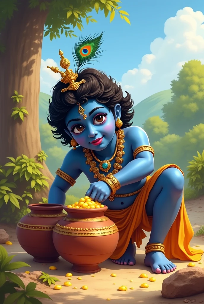  load krishna eating butter on pots