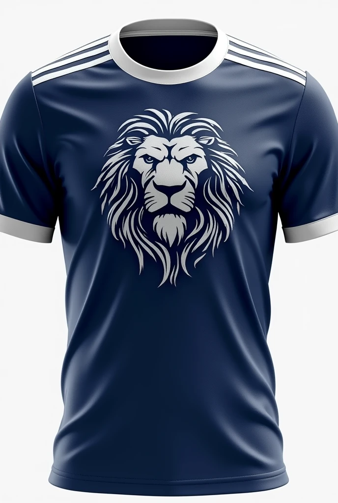 I want to make the jersey which represents to lion. Jersey color is navy color combined with white. Neck style is round and two lines.