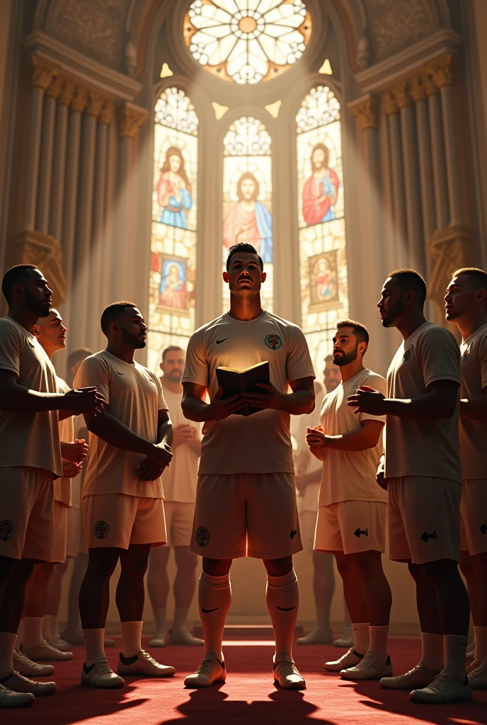 Christian Ronaldo with all team member and a bible preaching