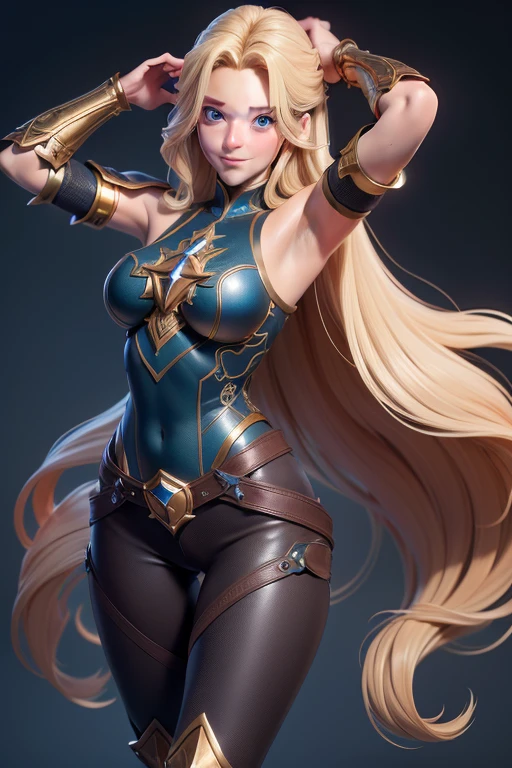 Game Character, Female, Perfect Body, Sexy, Happy, Long Blonde Hair, Blue Eye, Red Lips, Wearing a Blue Mage Dress, Wearing a Black Pirate Pant, Wearing Old Green Scarf, Knight Castle Theme, 3D, Realistic, HDR, Realistic, HD, Background, RTX, 2K, Masterpiece.