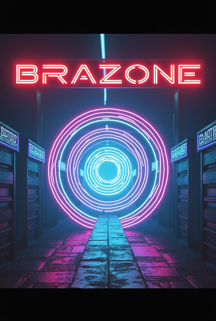 Music album cover with the name Re-volta Artist name Brazone Rotating lights with do not trespass banners
