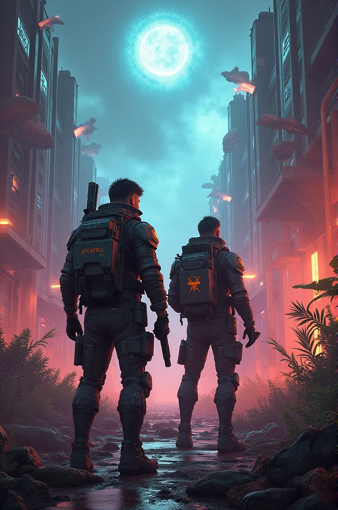 Create a picture in a mix of Borderlands destiny and Resident evil