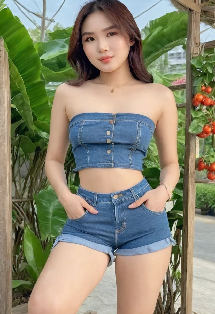((Best resolution)), ((high quality:1.2)), Work of art, 8k, extremely detailed, ((High detail:1.2)), (Hotlexi woman), Solo, 2 Vietnamese female, (mini-shorts, crop strapless),