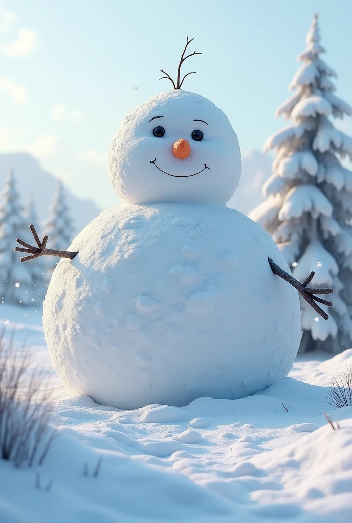 A gaint big snowman looking so real