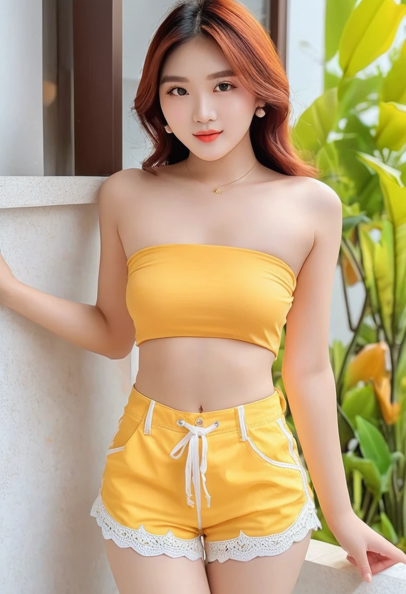 ((Best resolution)), ((high quality:1.2)), Work of art, 8k, extremely detailed, ((High detail:1.2)), (Hotlexi woman), Solo, 2 Vietnamese female, (mini-shorts, crop strapless),