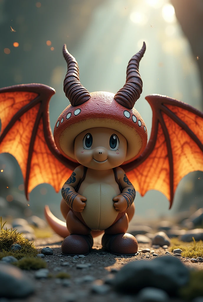 (ultra detailed), Toad from Super Mario、Horn、wing、(Tattoo:1.5)