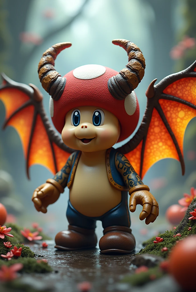 (ultra detailed), Toad from Super Mario、Horn、wing、(Tattoo:1.5)