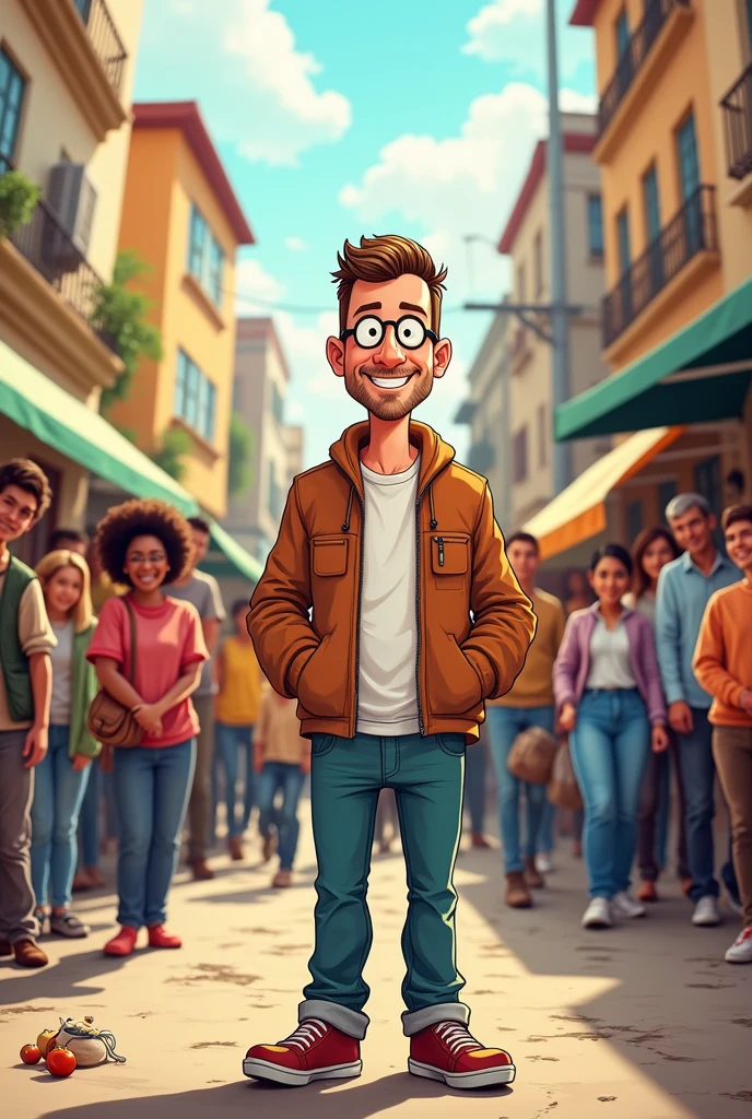 A cartoonist AI image of a father in background of crowd