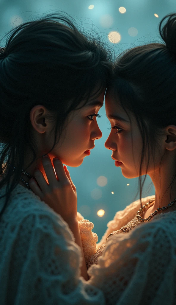 Depict a scene where a person is surrounded by people or objects but is only focused on one special person or thing. The surroundings are blurred or faded, emphasizing the clarity and intensity of the gaze towards the one they love. The expression should reflect that no one else seems to fit in their world.