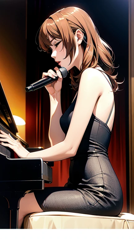 anime、Female Singer、Jazz club、On stage、Singing while playing the piano、
