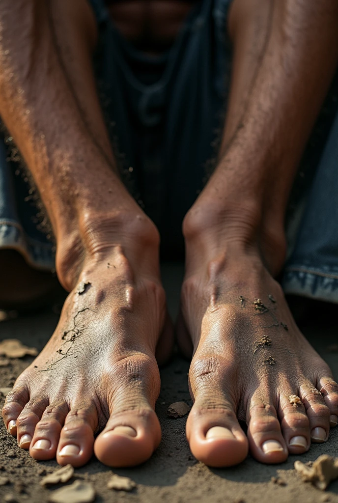 Calloused and dry feet of men