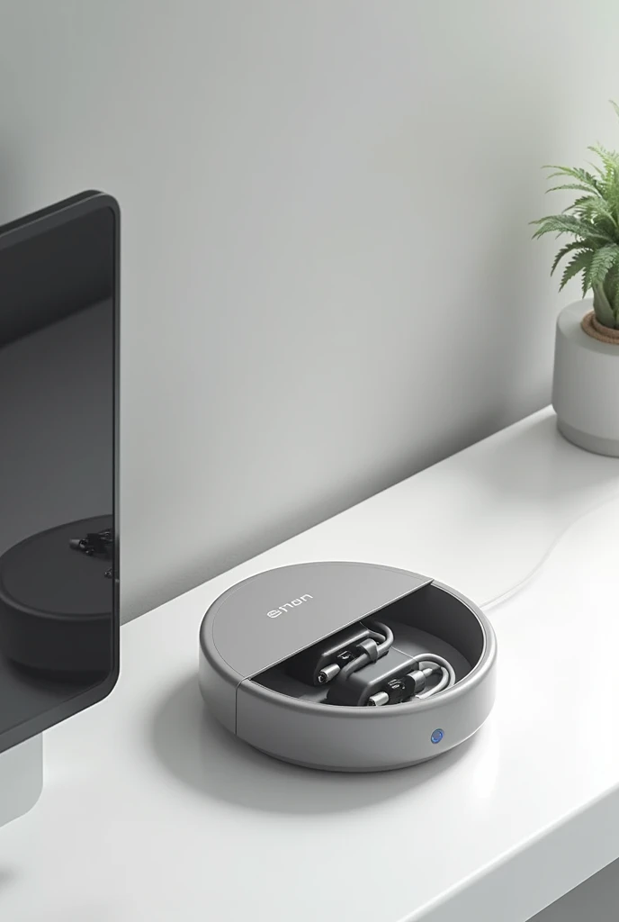 Inside the automatic round charging cable storage box
