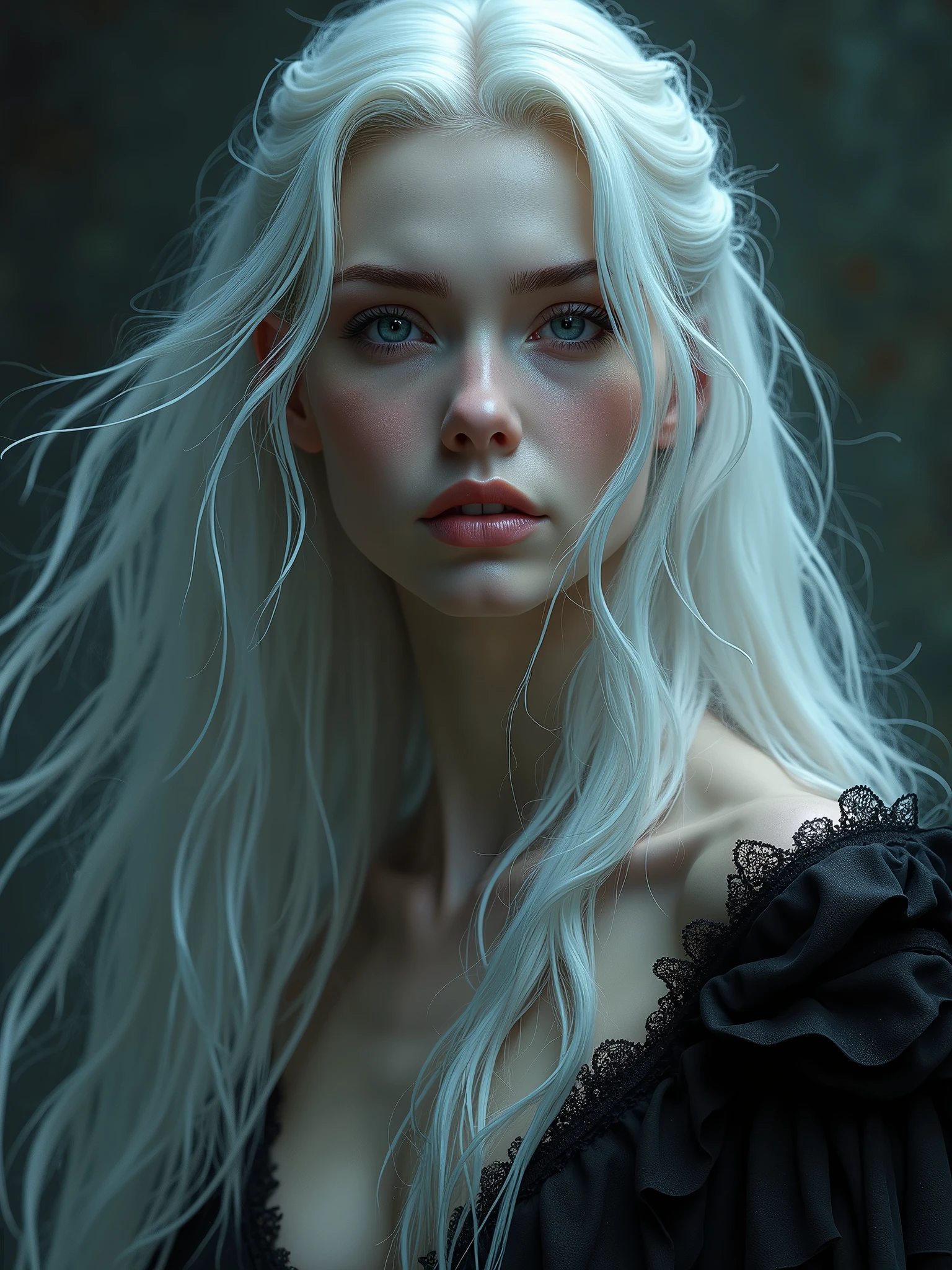 dark queen flawles face,white long hair,beautiful,masterpiece