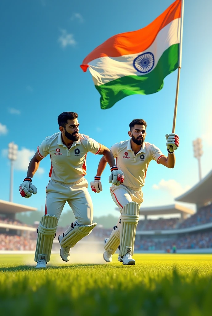 Show me rohit sharma and virat kohli run for catch indian 🇮🇳 flag