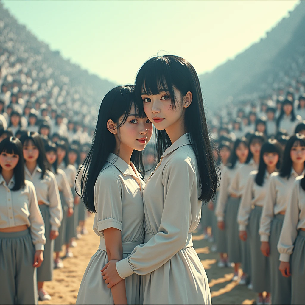 (((((Japanese Clone girls=Myself)))))), (((Best Super High quality Myself Clone girls Raw Photography Art))), (16K, Highest quality, Ultra-high resolution, RAW Photos), (((It&#39;s so unrealistic., With unparalleled depiction, With an unfathomable sight, An unprecedented and shocking worldview, Clone girls in a world of mass reproduction, Ultra-realistic))), (((Japanese, woman, 20yo, Saito-Asuka))), (Small face, ((Thick black hair, Semi-long hair))), ((V-neck short-sleeve dress)), (((((Very detailed美しい女体, Accurate body structure, Very detailed完璧な, Super busty body with very large breasts, Clearly emphasizes cleavage))))), (((Dark Eyes, Mature face, Cute Smile, A gentle gaze))), (((Her happy and smiling expression is so cute))), ((((((((Very detailed分身増殖描写, ((1girl→Myself cloning→1,000,000,000,000,000,000,000,000,000,000,000,000,000,000,000,000,000,000,000,000Myself Clone girls)))))))))), ((((((((Very detailed, The precise depiction of the proliferation of Myself Clone girls, ((With the perfectly identical bodies of Myself clone girls, With the exact same face as the Myself clone girls, With the exact same hairstyle as the Myself clone girls, In the exact same clothes as the girls who are my clones, Perfectly the same height as the Myself clone girls, Super big breasts, just like the Myself clone girls)))))))))), (((Myself clone girls only))), (((Multiple pairs, Very detailed depiction, (Myself clone girls hug each other, Myself clone girls assemble, Fun conversations with fellow Myself clone girls, A fun conversation between Myself clone girls, Myself clone girls holding hands, Walking with lots of Myself clone girls)))), (((Everyone looks at the camera))), (((Unbelievably crowded, Transcendent Myself clone girls intimately, Countless Myself clone girls surround you in 360 degrees))), (Bright, soft sunlight), (((Very wide field of view, Very detailed, Detailed ultra-perspective depiction with clear depth, wide view))), (((((Landscape with a curved slope))))), (((Very photographic and detailed depiction, Myself clone girls will multiply infinitely and fill the surroundings from one side to the horizon with their bodies tightly packed together without any gaps., A scene of endless Myself clone girls and a fun atmosphere))), (Focus on the average value of the image)