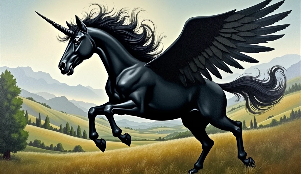 Create random classic masterpieces of Picasso in Ultra-High Definition, 64k resolution oil painting without a frame, using full dimensions of the selected resolution to fit the artwork image, finely detailed to perfection, art-punk, French style, countryside background, art germ, high-octane. A portrait of a young untamed beautiful aggressive Black unicorn with wings, an exact copy of the legendary Black Beauty film horse, an unreal engine, a master stroke of a legendary brush, a tribute to a legendary artist, super realistic, superhit, 