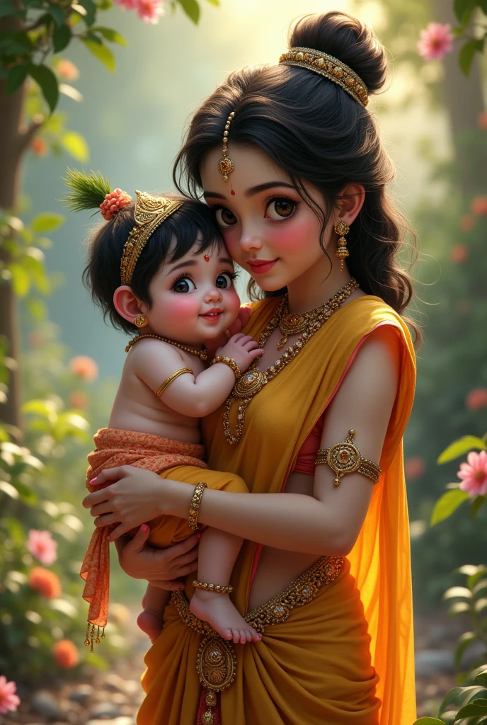Cute lord krishna with his mother