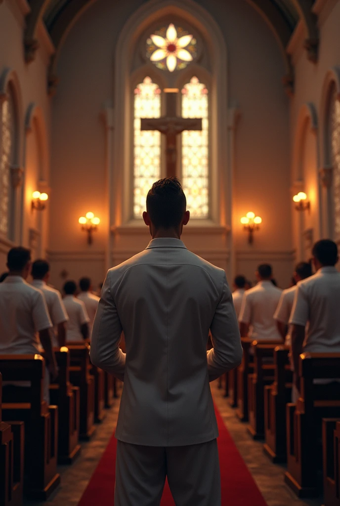 Christian Ronaldo with all team member and a bible preachings at Church in night