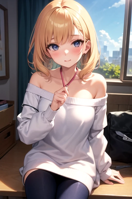((best quality)), ((masterpiece)), (detailed), 1girl, off-shoulder sweater,
