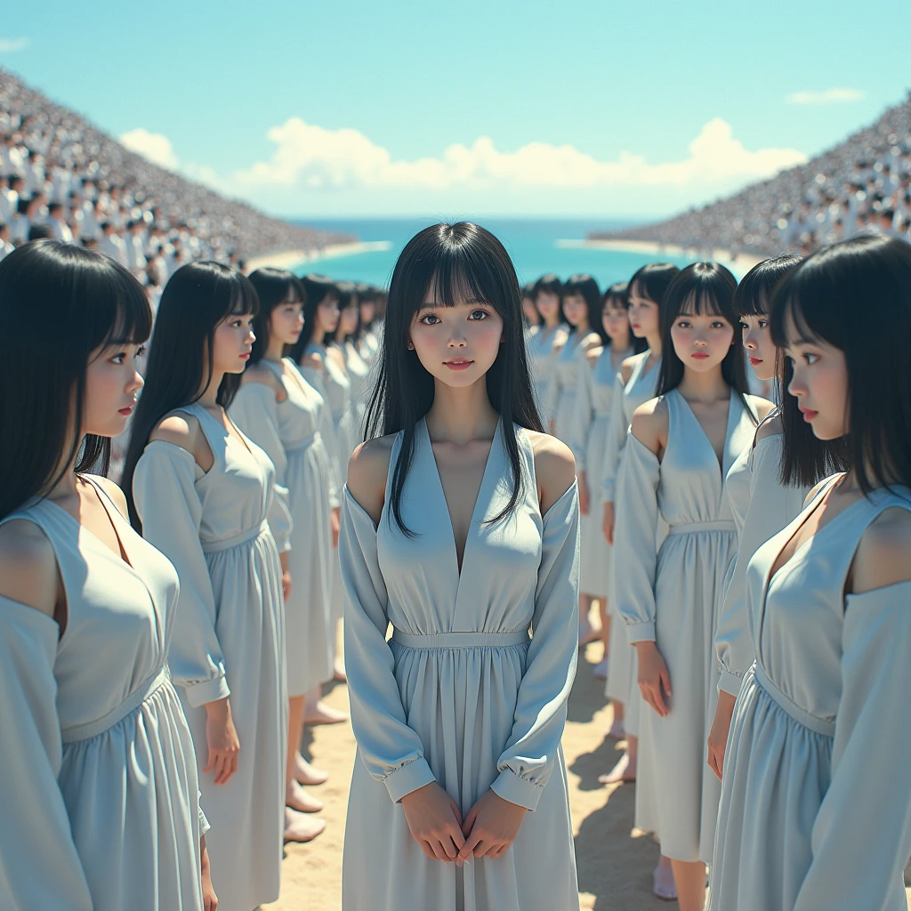 (((((Japanese Clone girls=Myself)))))), (((Best Super High quality Myself Clone girls Raw Photography Art))), (16K, Highest quality, Ultra-high resolution, RAW Photos), (((It&#39;s so unrealistic., With unparalleled depiction, With an unfathomable sight, An unprecedented and shocking worldview, Clone girls in a world of mass reproduction, Ultra-realistic))), (((Japanese, woman, 20yo, Saito-Asuka))), (Small face, ((Thick black hair, Semi-long hair))), ((V-neck short-sleeve dress)), (((((Very detailed美しい女体, Accurate body structure, Very detailed完璧な, Super busty body with very large breasts, Clearly emphasizes cleavage))))), (((Dark Eyes, Mature face, Cute Smile, A gentle gaze))), (((Her happy and smiling expression is so cute))), ((((((((Very detailed分身増殖描写, ((1girl→Myself cloning→1,000,000,000,000,000,000,000,000,000,000,000,000,000,000,000,000,000,000,000,000Myself Clone girls)))))))))), ((((((((Very detailed, The precise depiction of the proliferation of Myself Clone girls, ((With the perfectly identical bodies of Myself clone girls, With the exact same face as the Myself clone girls, With the exact same hairstyle as the Myself clone girls, In the exact same clothes as the girls who are my clones, Perfectly the same height as the Myself clone girls, Super big breasts, just like the Myself clone girls)))))))))), (((Myself clone girls only))), (((Multiple pairs, Very detailed depiction, (Myself clone girls hug each other, Myself clone girls assemble, Fun conversations with fellow Myself clone girls, A fun conversation between Myself clone girls, Myself clone girls holding hands, Walking with lots of Myself clone girls)))), (((Everyone looks at the camera))), (((Unbelievably crowded, Transcendent Myself clone girls intimately, Countless Myself clone girls surround you in 360 degrees))), (Bright, soft sunlight), (((Very wide field of view, Very detailed, Detailed ultra-perspective depiction with clear depth, wide view))), (((((Landscape with a curved slope))))), (((Very photographic and detailed depiction, Myself clone girls will multiply infinitely and fill the surroundings from one side to the horizon with their bodies tightly packed together without any gaps., A scene of endless Myself clone girls and a fun atmosphere))), (Focus on the average value of the image)