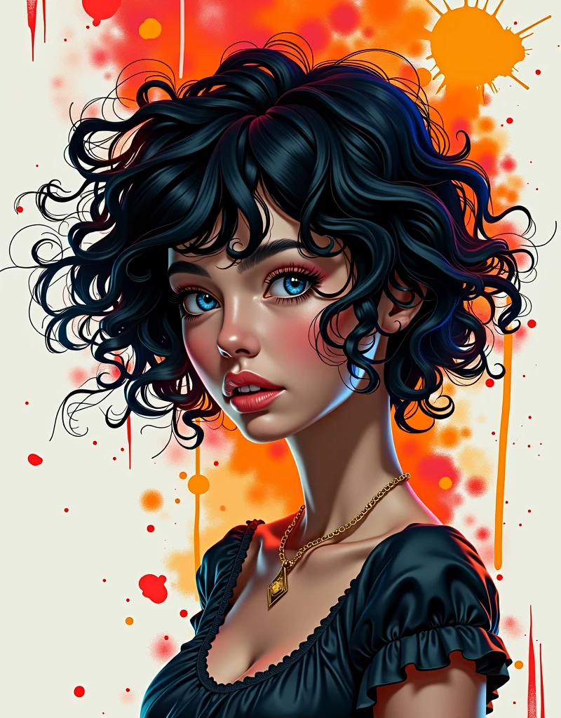 generative art, ((Distorted strokes, Deformation Profile, color)), Beautiful girl with short curly hair, Look at the audience,Half-length photo, artistic, The award-winning, masterpiece