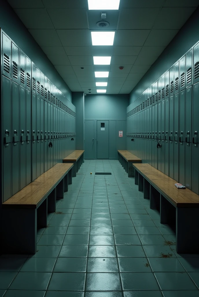 men's school locker room, without men, just the locker room scene