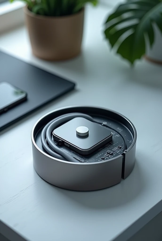The circuit inside the circular charging cable storage box has an automatic motor and a push button.