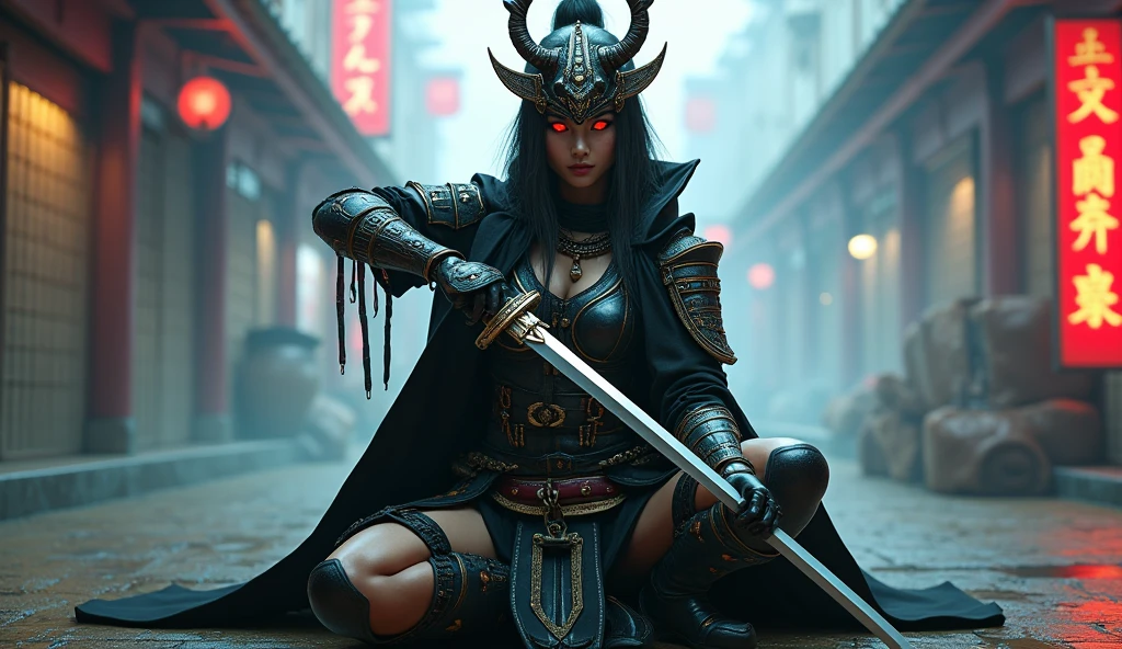 Sateen,the night,ember,Smile mask,coat large,Fighting posture,holding gun. Hyperrealistic version of a woman kneeling down with a sword in her hand, very beautiful cyberpunk samurai, anime cyberpunk art, cyberpunk samurai, cyberpunk anime art, anime cyberpunk, cgsociety 9, digital cyberpunk anime art, style of maciej kuciara.1girl, samurai armor, helmet oni evil mask,intricate, ornaments detailed, cold colors, metal, egypician detail, highly intricate details, realistic light, trending on cgsociety, glowing eyes, facing camera, neon details, ultra realistic details, portrait full body, japanese atmosphere, global illumination, shadows, octane render, 8k, ultra sharp.cool lolita. Noct.Co — cydroidz in black with orange and piink & pseudo kanji - Full body modeltic Ninjacybord
http://instagram.com/noct.co
https://noct-merch.printify.me/products
