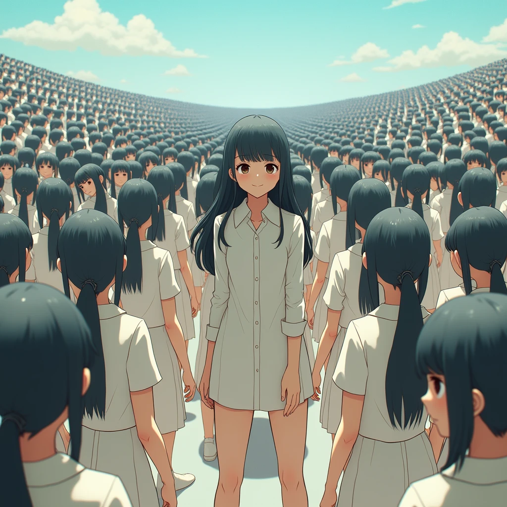 (((((Japanese Clone girls=Myself)))))), (((Best Super High quality Myself Clone girls Raw Photography Art))), (16K, Highest quality, Ultra-high resolution, RAW Photos), (((It&#39;s so unrealistic., With unparalleled depiction, With an unfathomable sight, An unprecedented and shocking worldview, Clone girls in a world of mass reproduction, Ultra-realistic))), (((Japanese, woman, 20yo, Saito-Asuka))), (Small face, ((Thick black hair, Semi-long hair))), ((V-neck short-sleeve dress)), (((((Very detailed美しい女体, Accurate body structure, Very detailed完璧な, Super busty body with very large breasts, Clearly emphasizes cleavage))))), (((Dark Eyes, Mature face, Cute Smile, A gentle gaze))), (((Her happy and smiling expression is so cute))), ((((((((Very detailed分身増殖描写, ((1girl→Myself cloning→1,000,000,000,000,000,000,000,000,000,000,000,000,000,000,000,000,000,000,000,000Myself Clone girls)))))))))), ((((((((Very detailed, The precise depiction of the proliferation of Myself Clone girls, ((With the perfectly identical bodies of Myself clone girls, With the exact same face as the Myself clone girls, With the exact same hairstyle as the Myself clone girls, In the exact same clothes as the girls who are my clones, Perfectly the same height as the Myself clone girls, Super big breasts, just like the Myself clone girls)))))))))), (((Myself clone girls only))), (((Multiple pairs, Very detailed depiction, (Myself clone girls hug each other, Myself clone girls assemble, Fun conversations with fellow Myself clone girls, A fun conversation between Myself clone girls, Myself clone girls holding hands, Walking with lots of Myself clone girls)))), (((Everyone looks at the camera))), (((Unbelievably crowded, Transcendent Myself clone girls intimately, Countless Myself clone girls surround you in 360 degrees))), (Bright, soft sunlight), (((Very wide field of view, Very detailed, Detailed ultra-perspective depiction with clear depth, wide view))), (((((Landscape with a curved slope))))), (((Very photographic and detailed depiction, Myself clone girls will multiply infinitely and fill the surroundings from one side to the horizon with their bodies tightly packed together without any gaps., A scene of endless Myself clone girls and a fun atmosphere))), (Focus on the average value of the image)