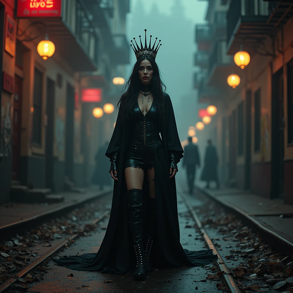 full body pose of a woman facing the camera, Help, my mum is on OnlyFans, She's got more fucking followers than a K-pop band, Jesus, she's shaking it like a Polaroid, And if you are on HD you can see her hemorrhoids. Her selfies are a gothic tale, A carnival of chaos where the shadows wail, Like a metal riff that pierces the night, Mom in leather, oh what a fright! What the fuck is going on? Mom's twerking to pay my damn student loan, She's got fans from here to fucking Kazakhstan, And she’s sending soiled knickers to Japan. In the basement, the demons laugh and dance, As Mom shows a little more than a passing glance, It's a black comedy, a circus of regret, With every click and every view, we’re drowning in debt. My friends are laughing, calling me a freak, While Mom’s in a costume, pulling off a mystique, She’s a dark queen in this pixelate hell, With a crown of likes and a story to tell. The family tree's got branches that twist and turn, As the flame of our sanity starts to burn, But in this twisted metal, we’ve found our groove, In a world gone mad, we've got nothing to prove.  What the fuck is going on? Mom's twerking to pay my damn student loan, She's got fans from here to the end of the land, And she's selling “vintage” at a discount brand. So raise your horns for this absurdity,  
In a dystopian dance of pure absurdity,  
We’ll rock and roll through this wild charade,  
With Mom on the throne of an OnlyFans parade!