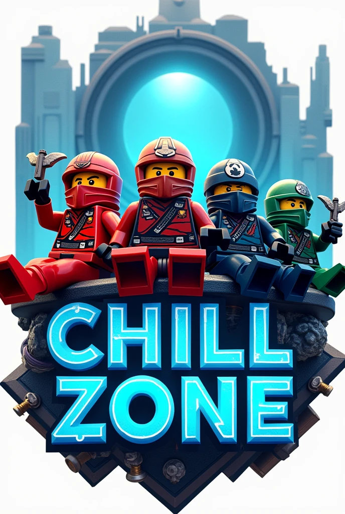 Realistic logo for the channel in the style of Lego Ninjago and with the inscription Chill Zone with the inscription Chill Zone