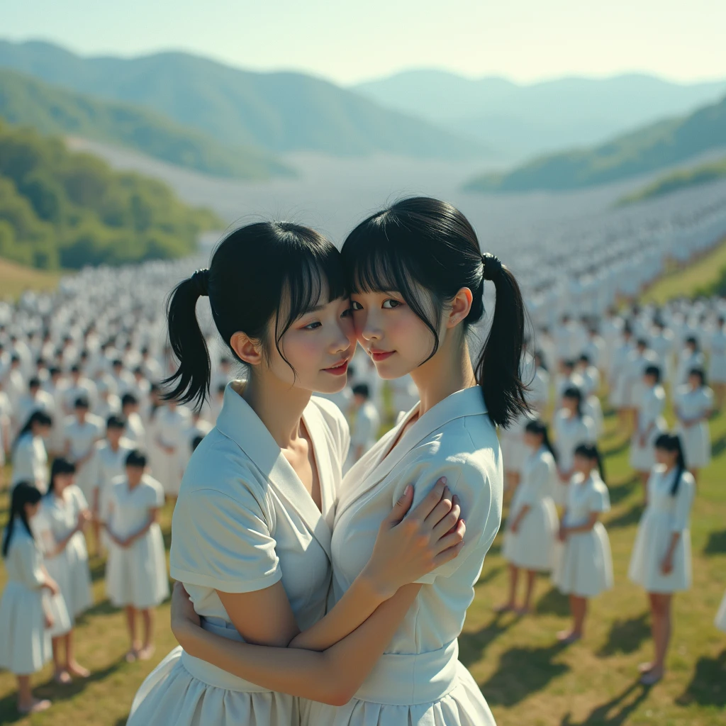 (((((Japanese Clone girls=Myself)))))), (((Best Super High quality Myself Clone girls Raw Photography Art))), (16K, Highest quality, Ultra-high resolution, RAW Photos), (((It&#39;s so unrealistic., With unparalleled depiction, With an unfathomable sight, An unprecedented and shocking worldview, Clone girls in a world of mass reproduction, Ultra-realistic))), (((Japanese, woman, 20yo, Saito-Asuka))), (Small face, ((Thick black hair, Semi-long hair))), ((V-neck short-sleeve dress)), (((((Very detailed美しい女体, Accurate body structure, Very detailed完璧な, Super busty body with very large breasts, Clearly emphasizes cleavage))))), (((Dark Eyes, Mature face, Cute Smile, A gentle gaze))), (((Her happy and smiling expression is so cute))), ((((((((Very detailed分身増殖描写, ((1girl→Myself cloning→1,000,000,000,000,000,000,000,000,000,000,000,000,000,000,000,000,000,000,000,000Myself Clone girls)))))))))), ((((((((Very detailed, The precise depiction of the proliferation of Myself Clone girls, ((With the perfectly identical bodies of Myself clone girls, With the exact same face as the Myself clone girls, With the exact same hairstyle as the Myself clone girls, In the exact same clothes as the girls who are my clones, Perfectly the same height as the Myself clone girls, Super big breasts, just like the Myself clone girls)))))))))), (((Myself clone girls only))), (((Multiple pairs, Very detailed depiction, (Myself clone girls hug each other, Myself clone girls assemble, Fun conversations with fellow Myself clone girls, A fun conversation between Myself clone girls, Myself clone girls holding hands, Walking with lots of Myself clone girls)))), (((Everyone looks at the camera))), (((Unbelievably crowded, Transcendent Myself clone girls intimately, Countless Myself clone girls surround you in 360 degrees))), (Bright, soft sunlight), (((Very wide field of view, Very detailed, Detailed ultra-perspective depiction with clear depth, wide view))), (((((Landscape with a curved slope))))), (((Very photographic and detailed depiction, Myself clone girls will multiply infinitely and fill the surroundings from one side to the horizon with their bodies tightly packed together without any gaps., A scene of endless Myself clone girls and a fun atmosphere))), (Focus on the average value of the image)