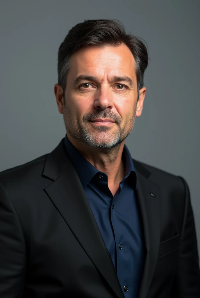 Man in black suit and navy blue formal shirt