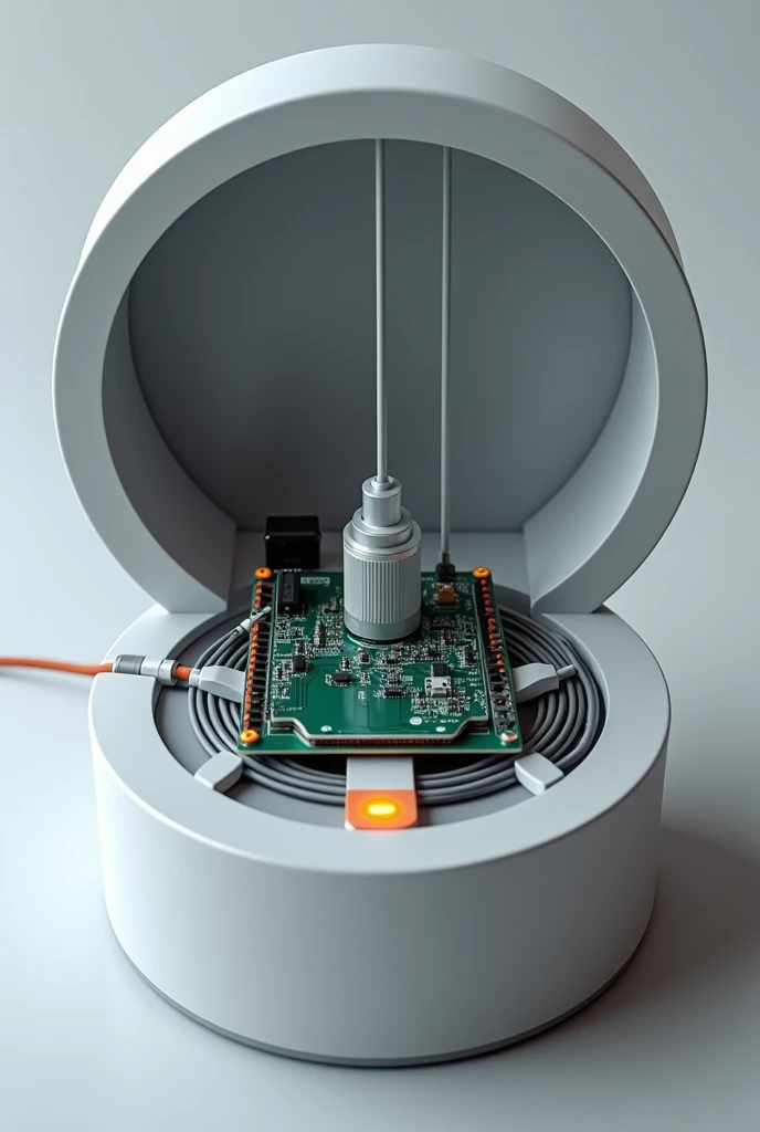 The circuit inside the circular charging cable storage box has a motor and an automatic button below.