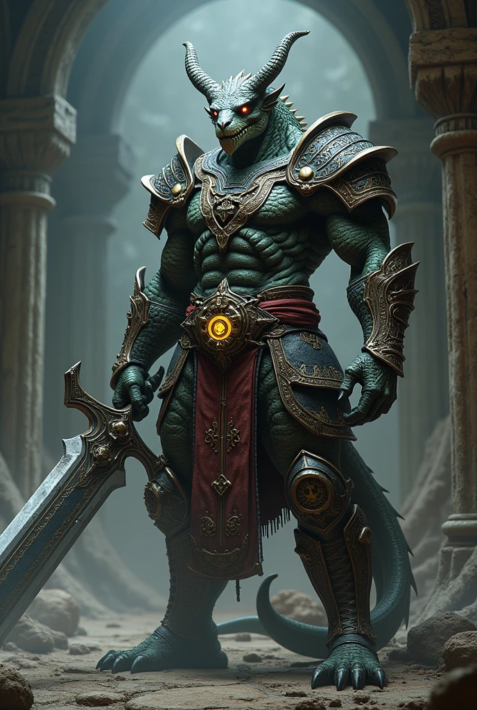 A dragonborn in armor holding a greatsword Inspired by dragon dangeons