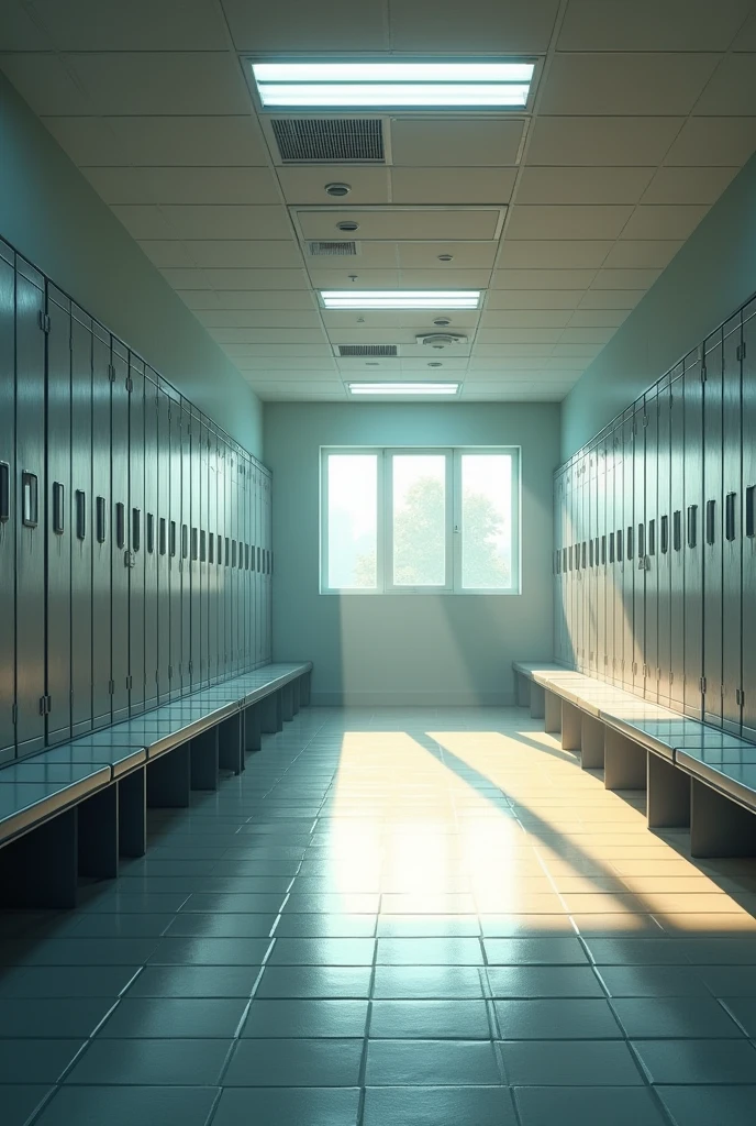 men's school locker room, without men, just the daytime locker room scene