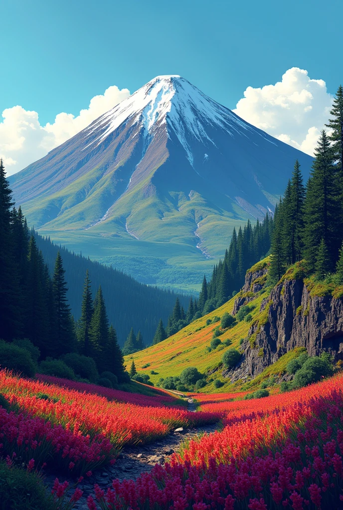 You could create a colorful image of the Chimborazo volcano that is easy to replicate by hand.
