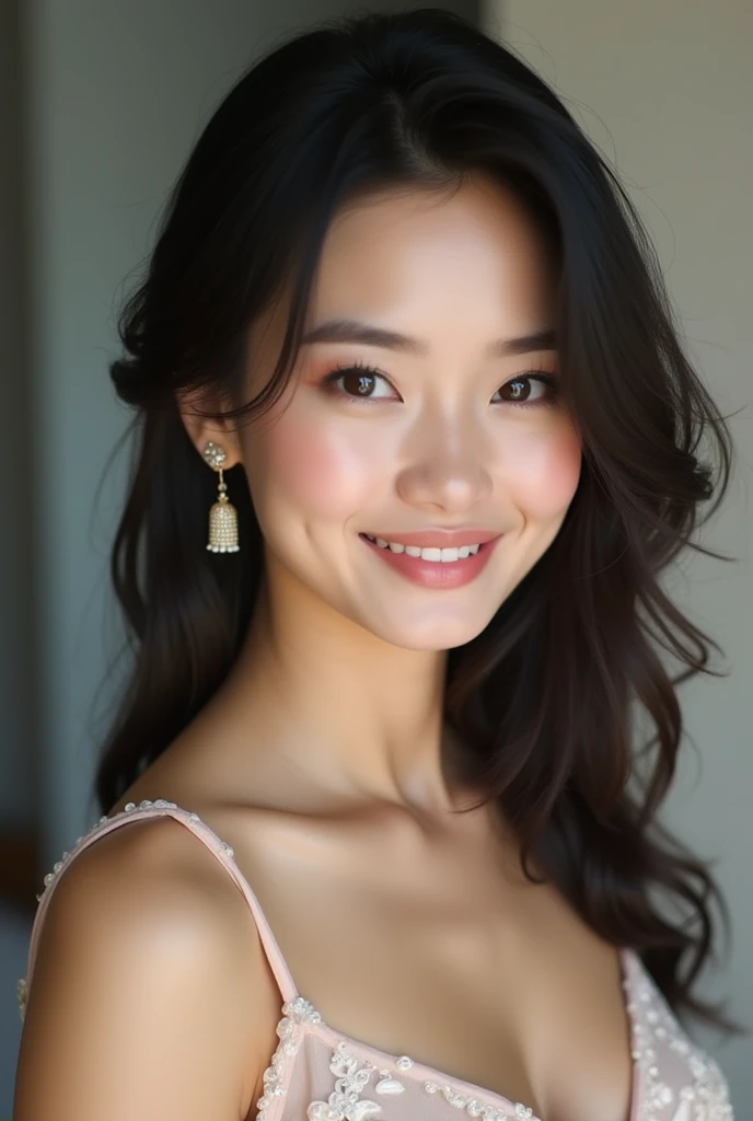 Arabian woman with dark hair and earrings smiling at the camera, Tadashi Nakayama photo, Instagram, What it is?, kimi takemura, Yoshitomo Nara, Lee Ji-eun, Lee Ji-eun, chiho ashima, Ishida Sui with black hair, Song Hye-kyo, Cute Korean Actresses,・Full body nudity