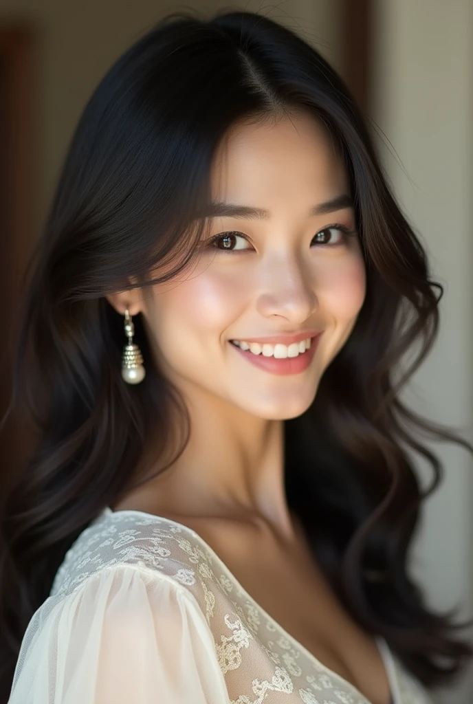 Arabian woman with dark hair and earrings smiling at the camera, Tadashi Nakayama photo, Instagram, What it is？, kimi takemura, Yoshitomo Nara, Lee Ji-eun, Lee Ji-eun, chiho ashima, Ishida Sui with black hair, Song Hye-kyo, Cute Korean Actresses,・Full body nudity