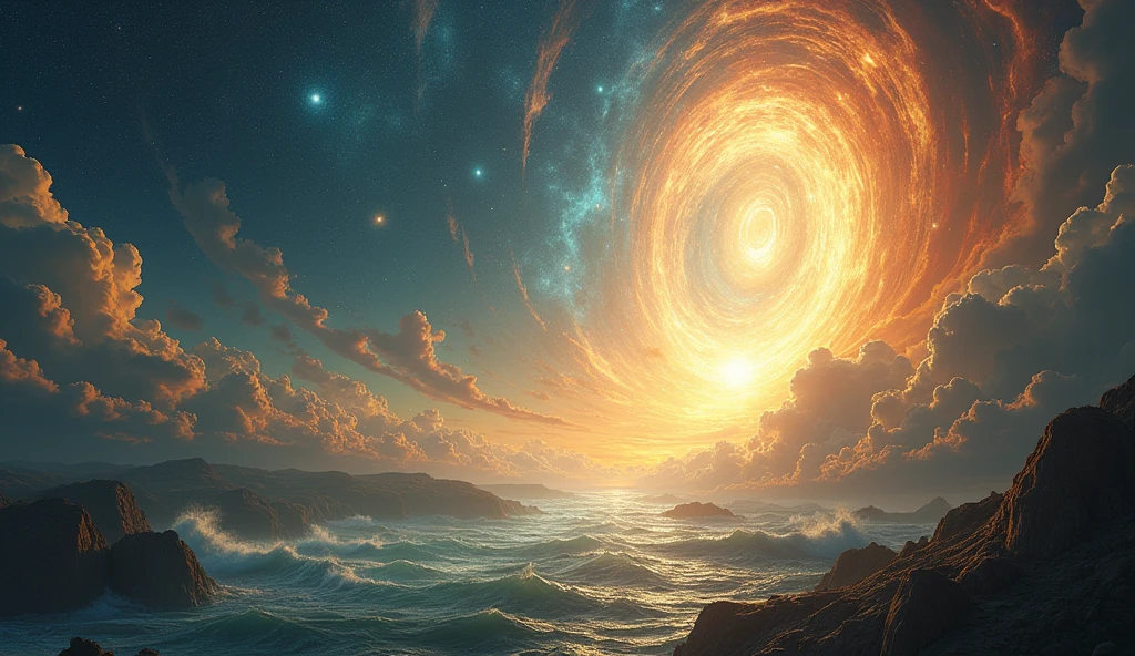 Create an image that describes the creation of the world based on the book of Genesis