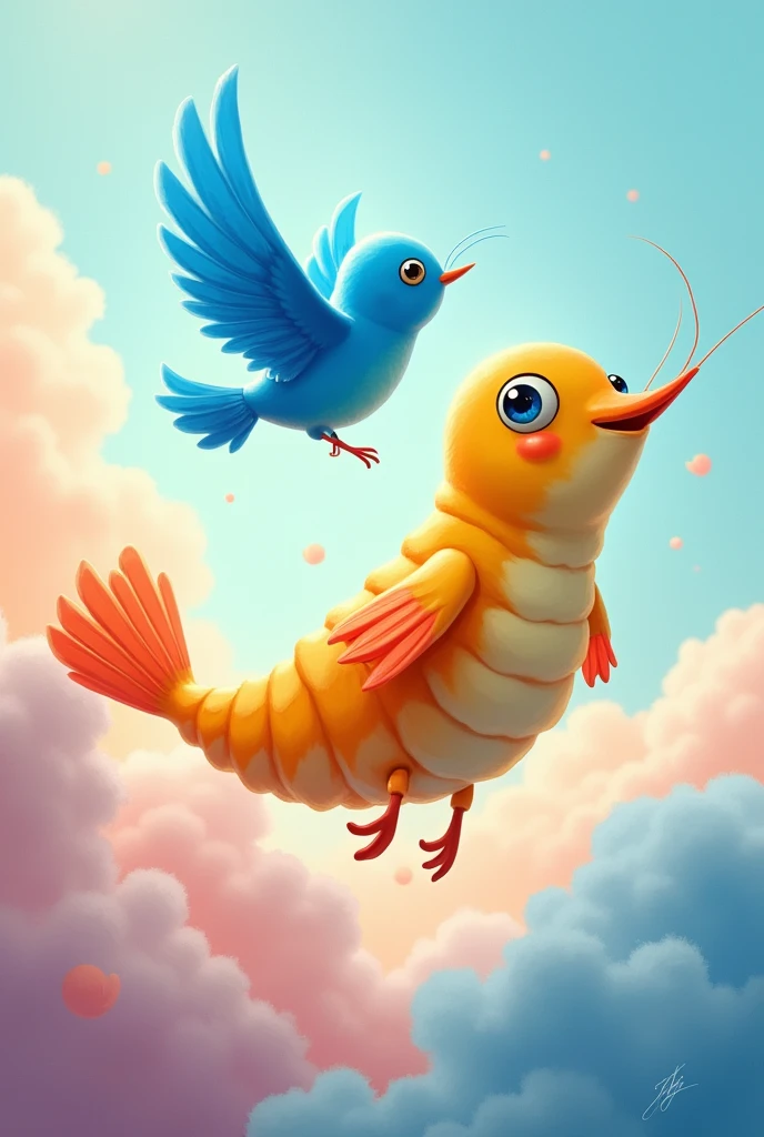 Yellow shrimp blue bird leaving 