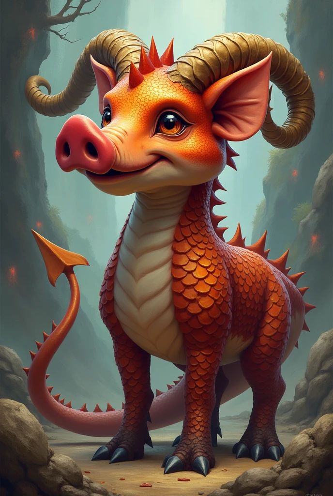 dragon pig with horns and tail