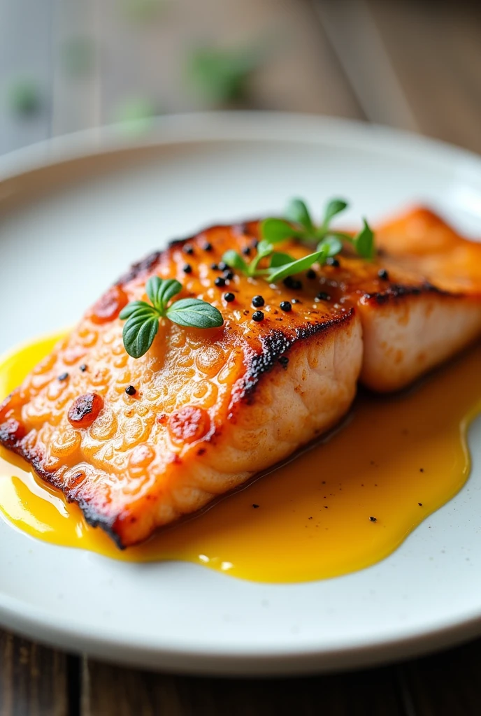 Grilled salmon fillet with passion fruit sauce