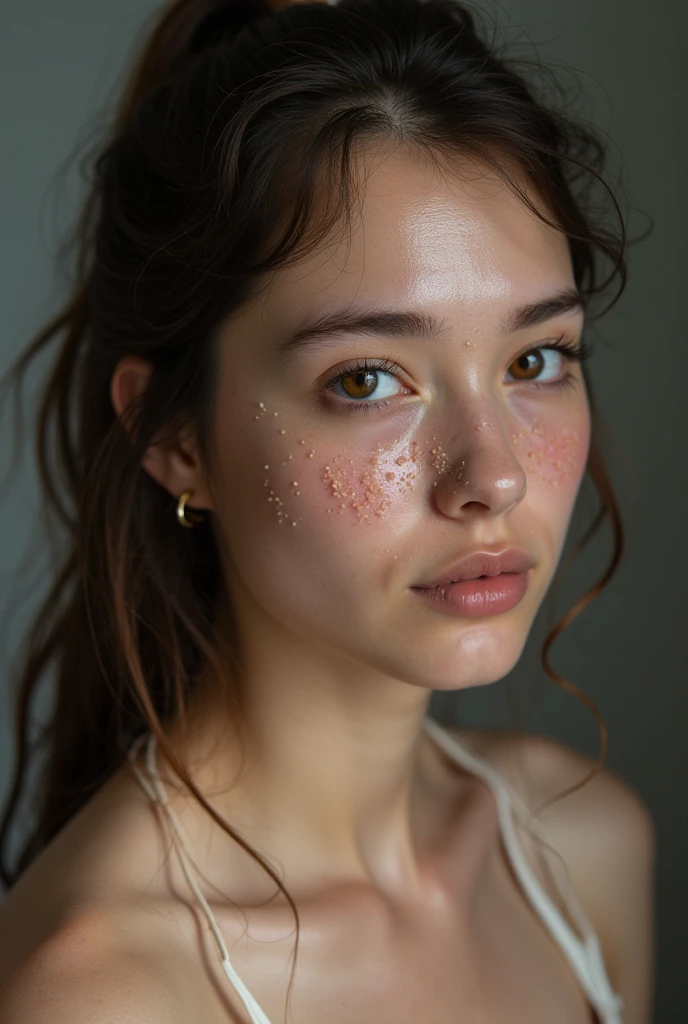 A naked xat girl with a lot of sperm on her face
