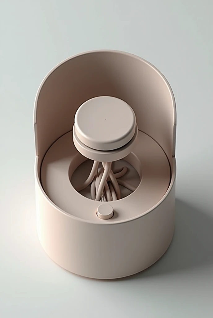 The rotating storage inside the round charging cable storage box has an automatic motor at the bottom and a small silicone button.