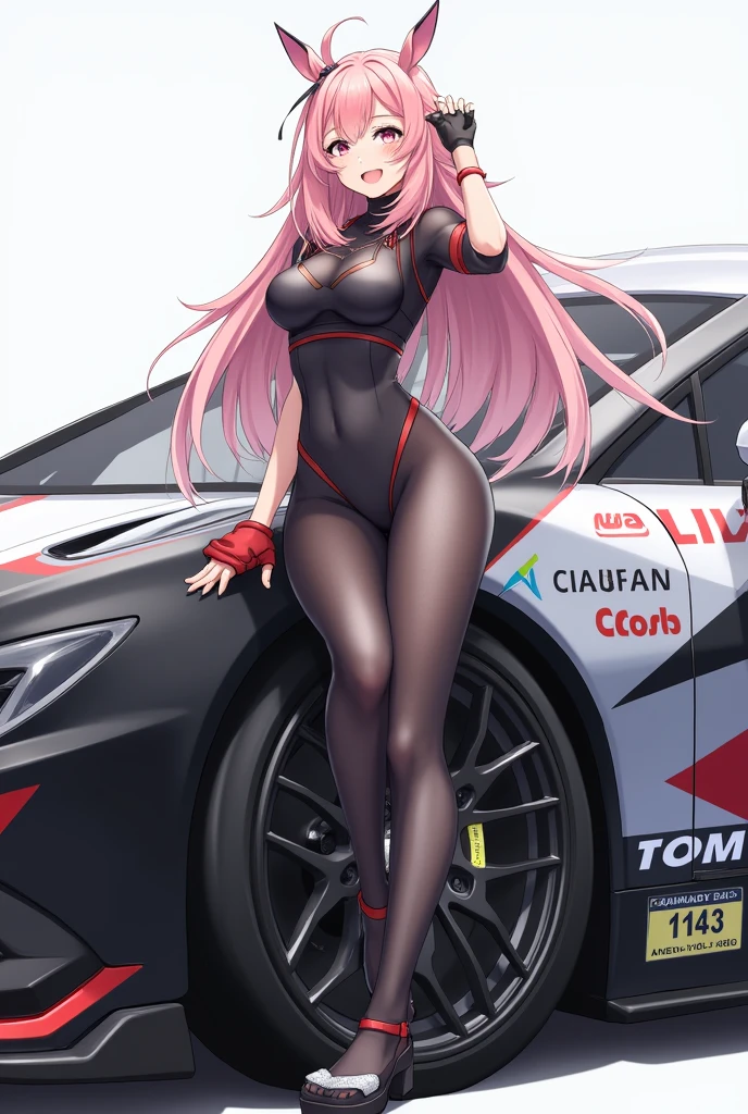 An anime character in a black bodysuit poses next to a racing car, Azur Lane Style, Azur Lane Characters, From the Azur Lane video game, artstation pixivでトレンド, From Girls Frontline, Senna from League of Legends, Fascinating anime, Gweiz-style artwork, Krentz Kuschaert and Artem Demra