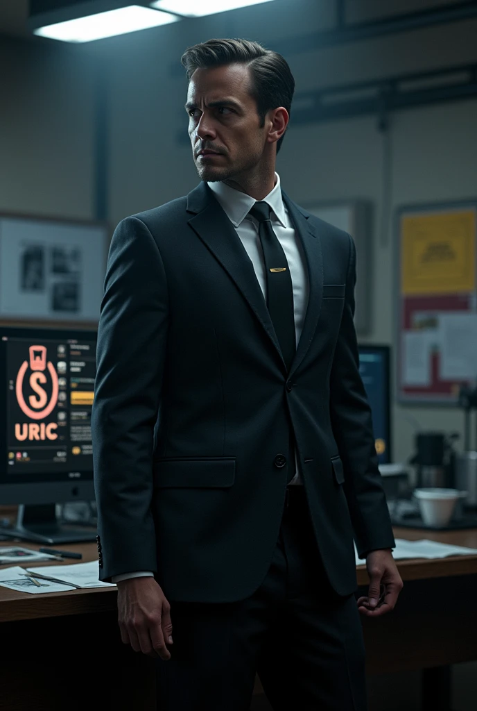 Police investigator with URIC logo and Sparta