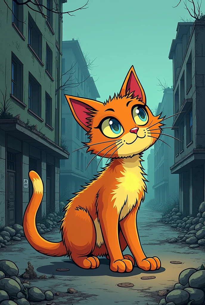 Radioactive cat from Chernobyl cartoon style drawing