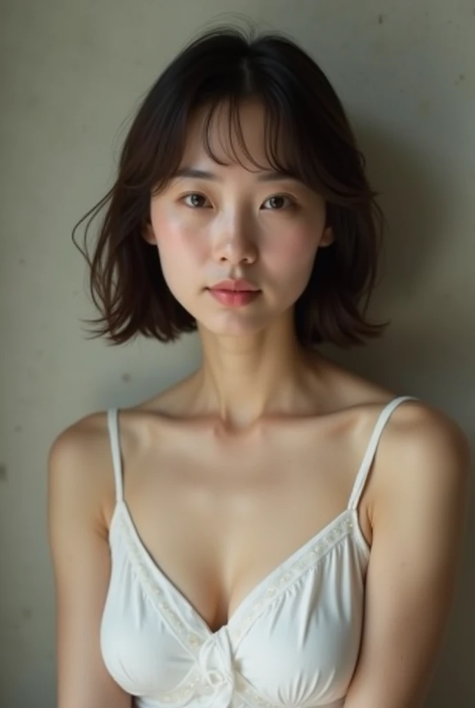 Japanese women、50 years old、Brown Hair、Shortcuts、White camisole、Bcup、whole body